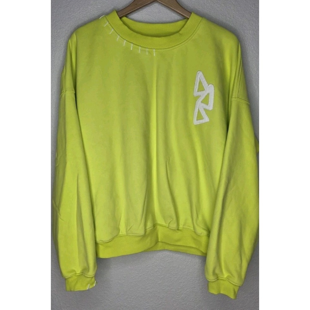 New MITCH FLIPPO Neon Embroidered Stitching Pullover Sweatshirt Women L Retro